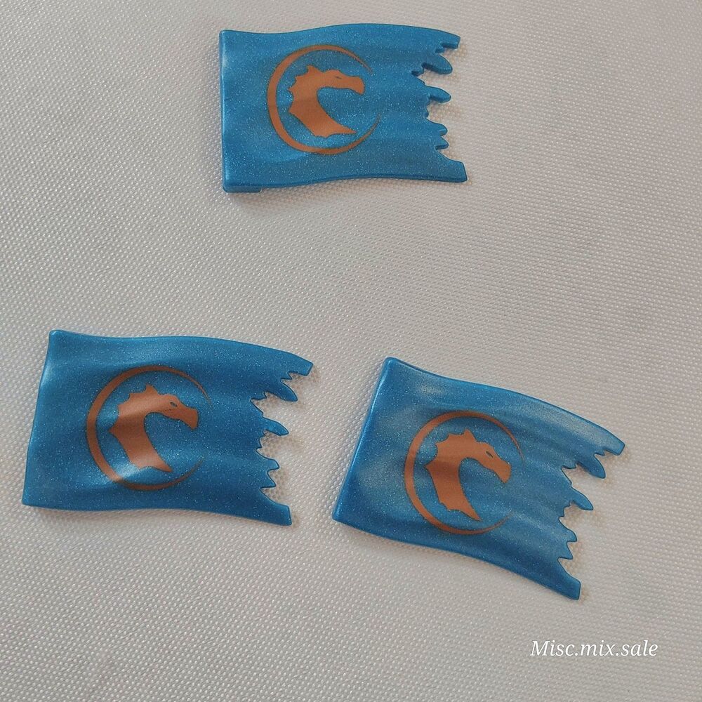 Lot of 3 Mega Bloks Dragons Blue Flags AM02025KZ Draigar Castle Man-O-War